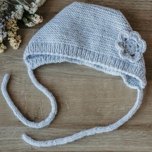 Handmade Knit Baby Bonnet/Hat with Flower